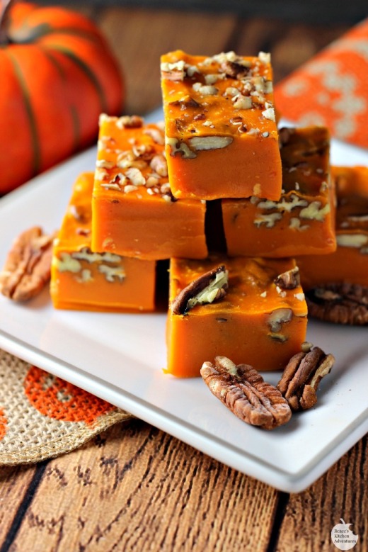 Easy Pumpkin Spice Pecan Fudge | by Renee's Kitchen Adventures - Easy recipe for decadent pumpkin spice flavored fudge with pecans a fun treat for dessert or a snack #Treats4All ad